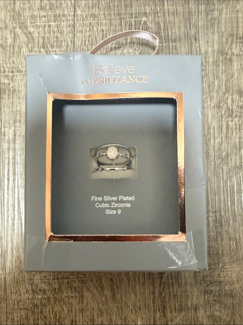 Fine Silver-Plated Cubic Zirconia Ring Set in Rose Gold and Silver - Size 9